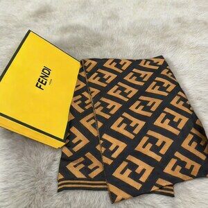 Fendi Black Ochre Bold FF Pattern Scarf